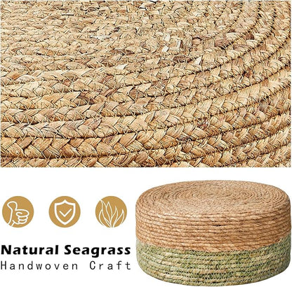 Cpintltr Ottoman Natural Seagrass Footrest Poufs Hand Weave Round Foot Stool - Image 6