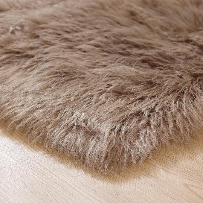 Goolela Beige Area Rug 6x9 Light Brown Fluffy Fuzzy Sheepskin Rug - Image 7