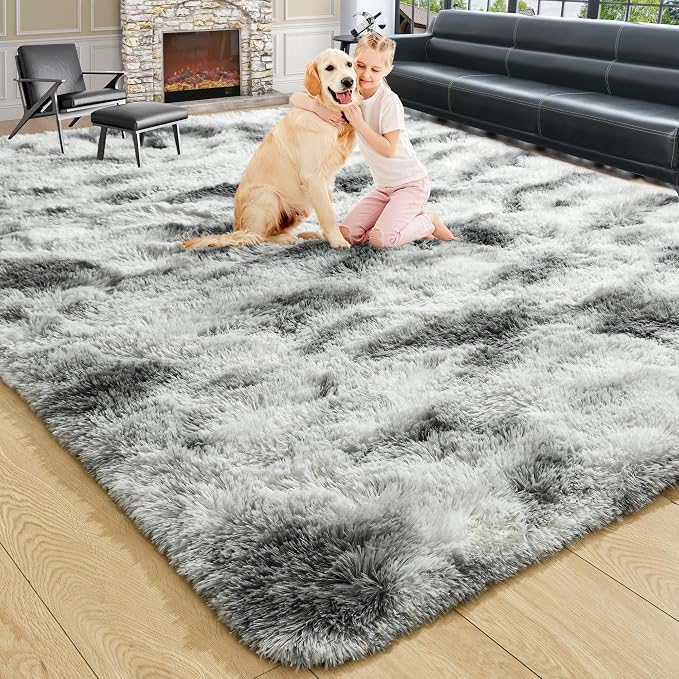 Noahas 5x7 Tie-Dyed Grey and White Fluffy Area Rug Non-Slip - Image 9