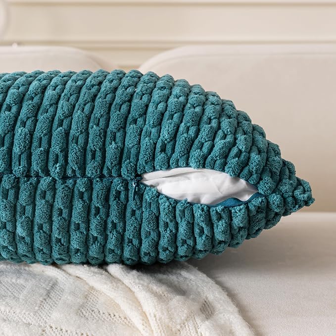 Set of 4 Teal Decorative Throw Pillow Covers 24x24 Inch Corduroy Pillow Covers - Image 5