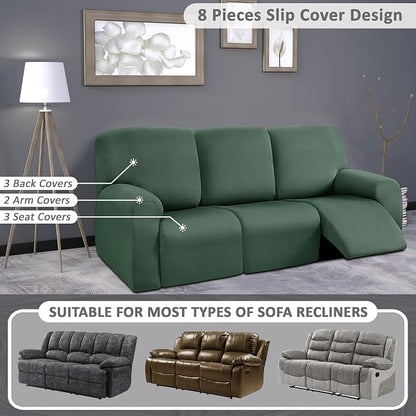 ULTICOR 8-Pieces Recliner Sofa Covers, Yarn Dyed Stretch Reclining Couch Covers - Image 5