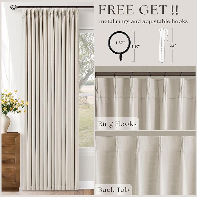 Pinch Pleated 100% Blackout Thick Linen Curtains 84 Inch Long Natural | Thick - Image 4