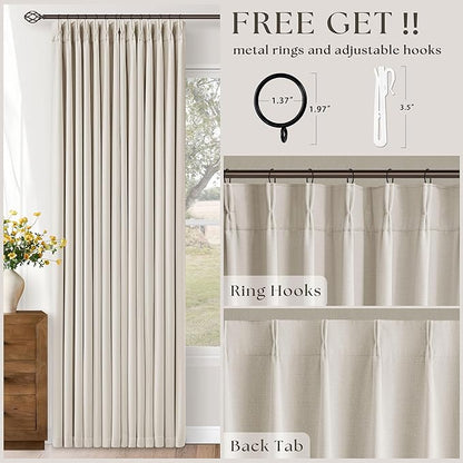 Pinch Pleated 100% Blackout Thick Linen Curtains 84 Inch Long Natural | Thick - Image 4