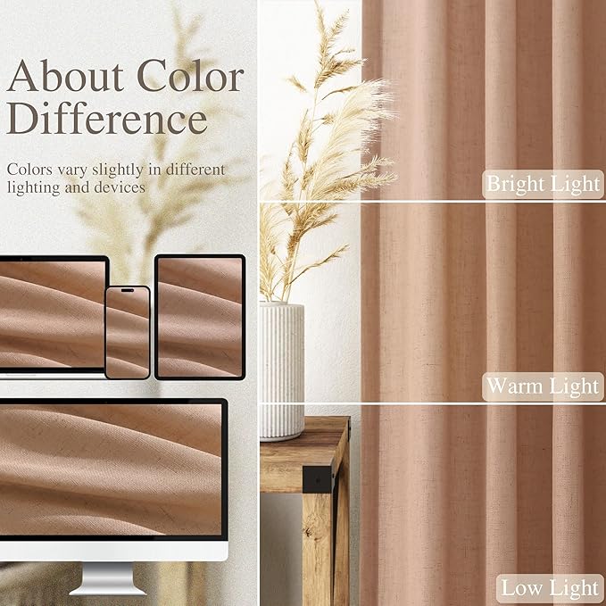 Peach Linen Curtains 90 Inch Long 2 Panels - Image 5