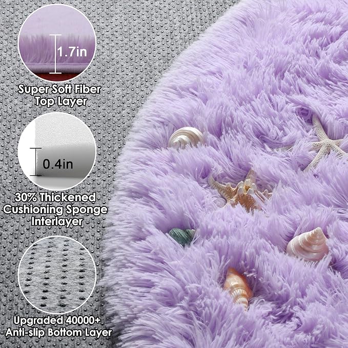 Light Purple Round Rug 4ft, Fluffy Soft Circle Area Rugs - Image 2