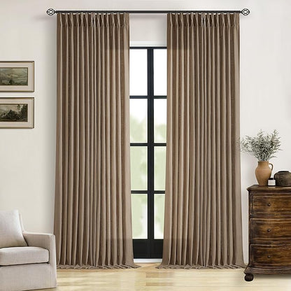 Dutch Cocoa 94 Inch Pinch Pleated Light Filtering Linen Curtains 2 Panels | by Twodrapes