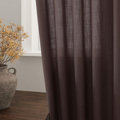 Coffee Linen Blend Drapes 84 Inch Length 2 Panels Set Back Tab Rod Pocket Light - Image 2