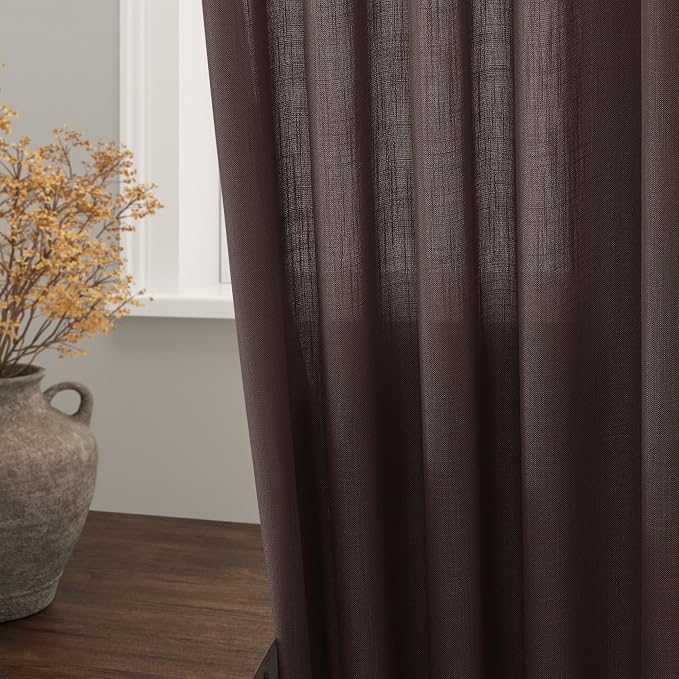 Coffee Linen Curtains 102 Inches Long - Image 2