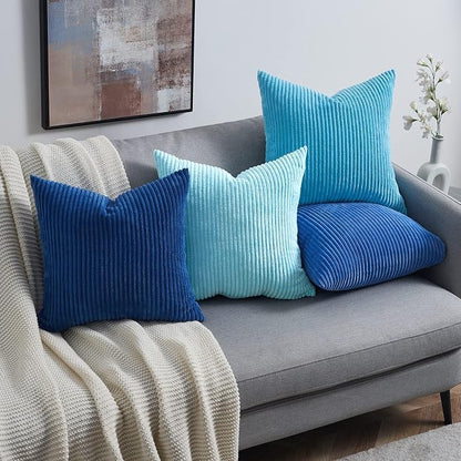 Topfinel Blue Throw Pillow Covers 18x18 Inch Set of 4, Soft Accent Corduroy - Image 3