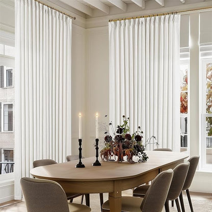 Beige White Pinch Pleated Extra Wide 108 Inch Long Curtains 100 Inch Wide | - Image 2