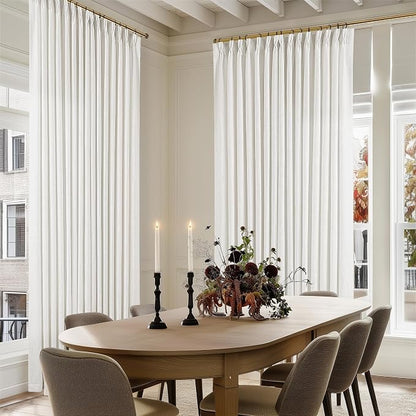 Beige White Pinch Pleated Extra Wide Curtain Panels 96 Inches Long 100 Wide | - Image 6