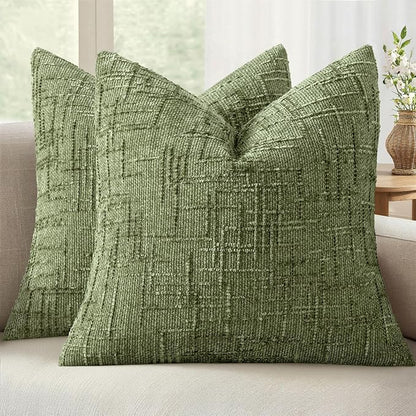 MIULEE Chenille Textured Throw Pillow Covers Sage Green 20x20 Set of 2 | Slubby by MIULEE