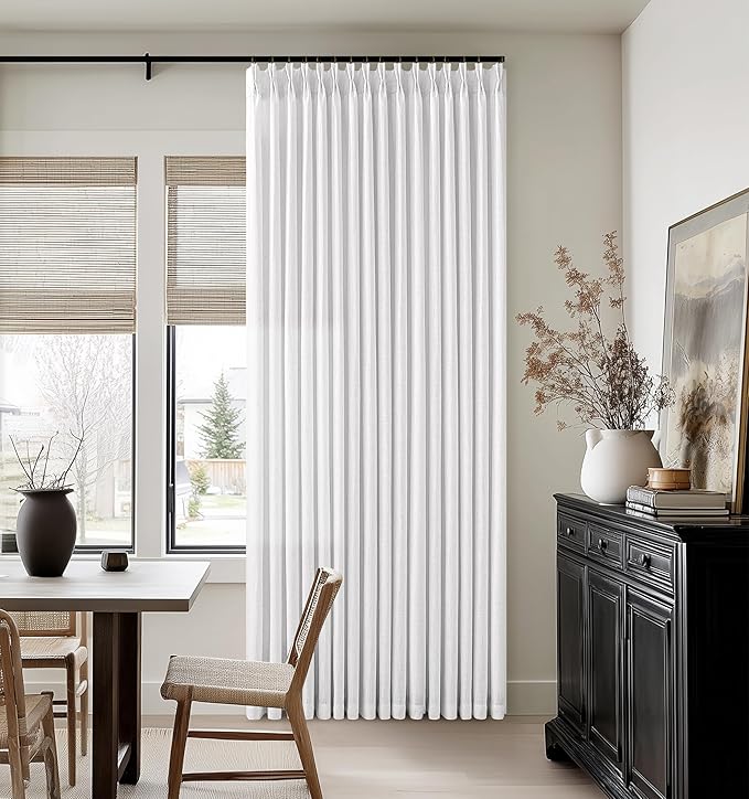 Pinch Pleated 90 Inch Linen Light Filtering Snow White Curtains by Twodrapes