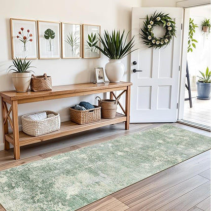 2x8 Washable Hallway Runner Rug – Non-Slip Modern Abstract Neutral Low-Pile - Image 3