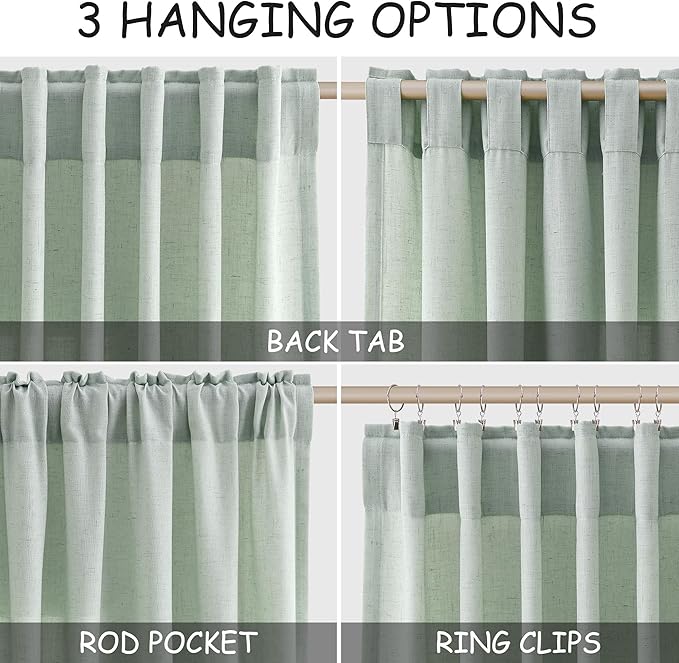 Aqua Green Linen Curtains 108 Inches Long - Image 2