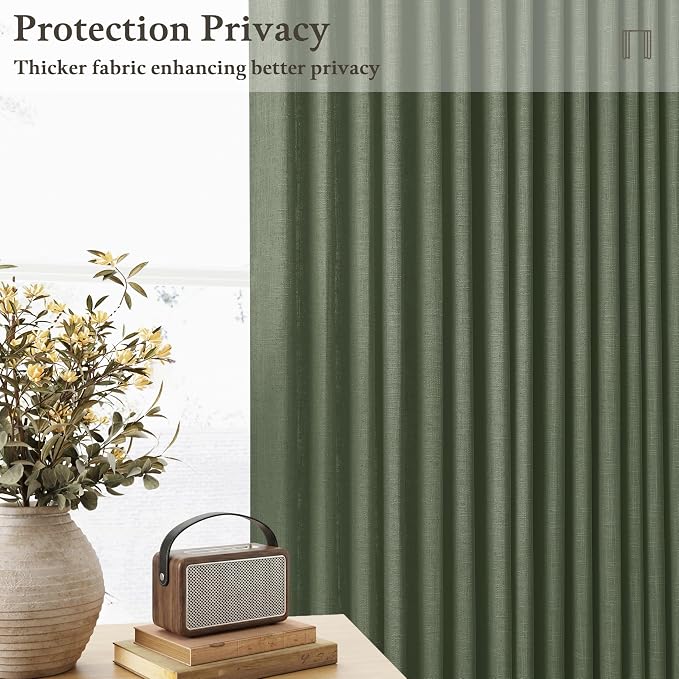 Green Pinch Pleated Linen Light Filter Memory Shape Curtains 90 Inch Long | - Image 6