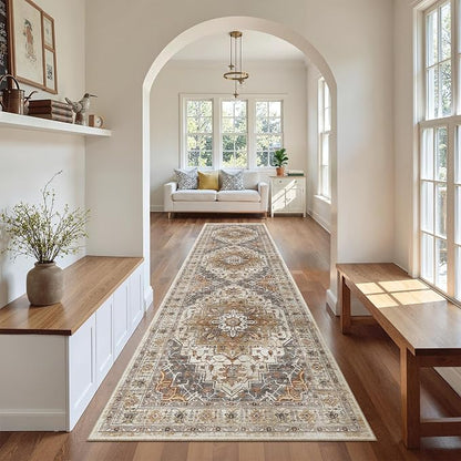 Madane Hallway Runner Rug 2'6''x10' Kitchen Runners Vintage, Turmeric/Grey | - Image 3