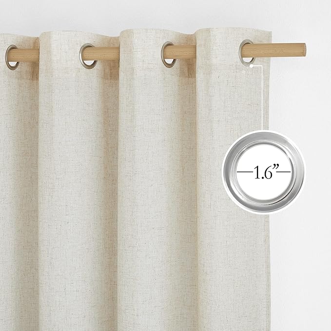 NICETOWN Natural Flax Linen Bedroom Curtains 90 inches Long, Grommet Semi Sheer - Image 2
