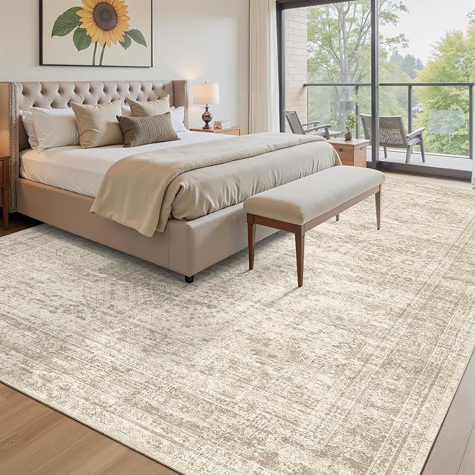 Soalmost 10x14 Area Rugs for Living Room Washable Rug Non-Slip Beige | Large - Image 9