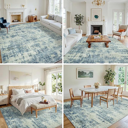 9x12 Washable Area Rug for Living Room Bedroom: Non-Slip Modern Blue Gray | - Image 3