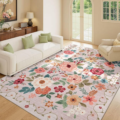 DUKINO 5x7 Area Rugs, Floral Washable Rug - Image 9