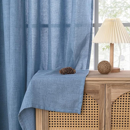 YoungsTex Light Blue Linen Curtains 84 Inch Length 2 Panels - Image 8