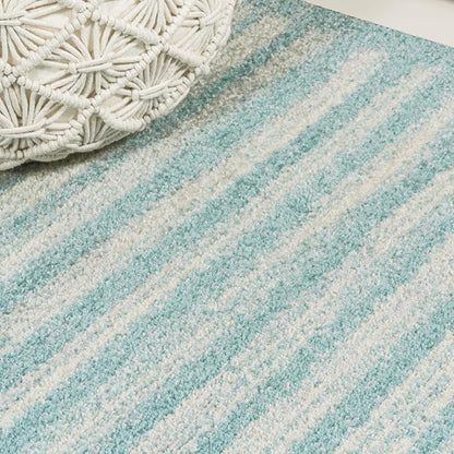 JONATHAN Y Khalil Modern Berber Stripe Turquoise/Cream Indoor Area Rug - Image 4