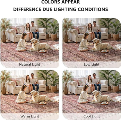 5x7 Area Rugs - Washable Vintage Retro Living Room Rug, Soft Ultra Thin Non - Image 7