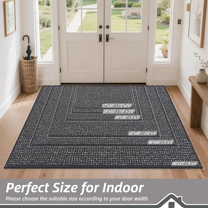 BEQHAUSE Dirt Trapper Door Mat 36"x60", Non-Slip Washable Doormat, Charcoal | - Image 2