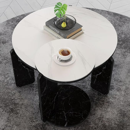 GDFStudio Round Nesting Coffee Table Set of 2, Modern Wooden Accent Side Table - Image 4