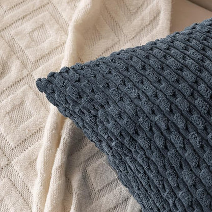 Set of 4 Grey Blue Decorative Throw Pillow Covers 22x22 Inch Corduroy Pillow - Image 3