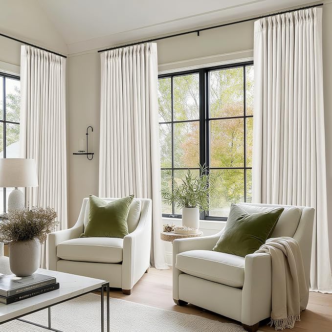 Ivory 94 Inch Long Blackout Curtains Thick Linen Pinch Pleated | Light Blocking - Image 6