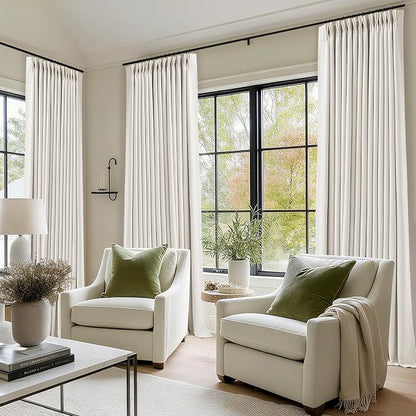 Ivory White Pleated Blackout Curtains 120 Inches Long 2 Panels | Memory Shape - Image 8