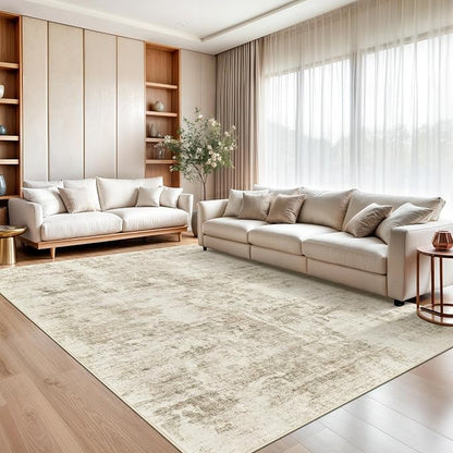 Soalmost 9x12 Area Rugs for Living Room Washable Rug Abstract Beige/Gray | - Image 2