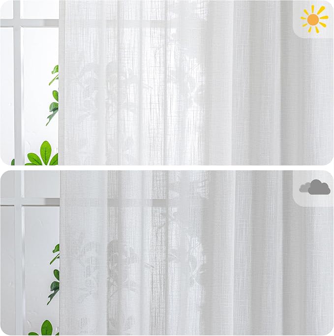 MYSKY HOME Natural Linen Living Room Curtains, Semi Sheers Light Filtering Back - Image 3