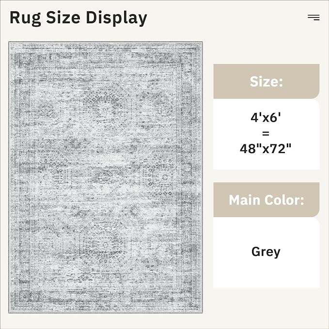 Soalmost 4x6 Area Rug for Living Room, Washable Rugs Non-Slip, Thin Foldable - Image 5
