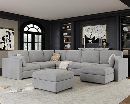 Oversized Modular Sectional Sofa, Solid Wood Frame, Removable Washable Cover by Kalafini