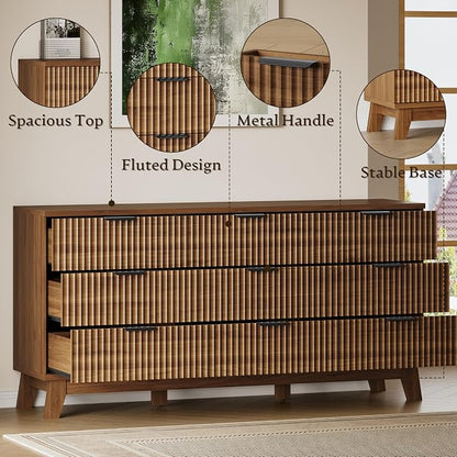 BORNOON 63" Long Dresser for Bedroom, 9-Drawer Fluted Dresser, Extra-Wide Wood - Image 4