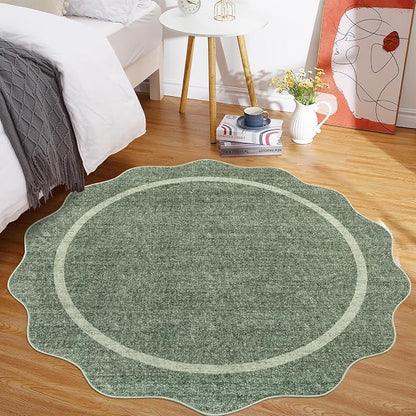 GarveeHome Scalloped Washable Non-Slip Round Rug 4 ft - Image 3
