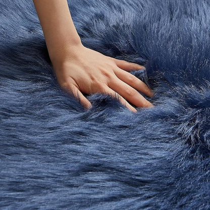 AMTOVO Faux Fur Rug, Dark Blue Area Rug, Fluffy Sheepskin Rug, Fuzzy Ultra Soft - Image 6
