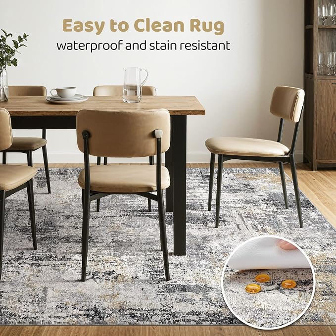LOONGRUG 7x9 Area Rug Washable Large Neutral Modern Living Room Rugs | Abstract - Image 6