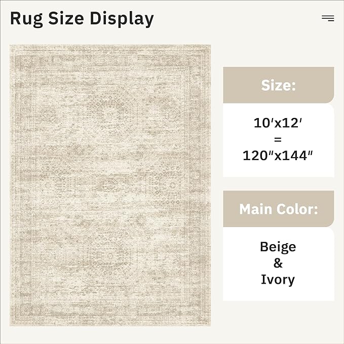 Soalmost 10x12 Area Rugs for Living Room Washable Rug Non-Slip Beige | Large - Image 4