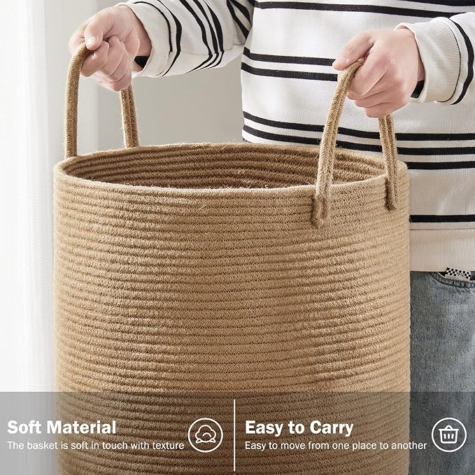 Jute Rope Laundry Hamper Basket by YOUDENOVA, 58L Tall Laundry Basket, Baby - Image 4