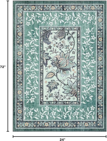 GarveeHome Teal 2x6 Washable Kitchen Runner Rugs Non Slip Provence Botanical - Image 2