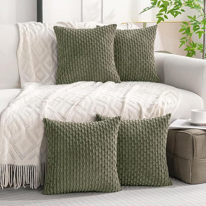 Set of 4 Olive Green Decorative Throw Pillow Covers 20x20 Inch Corduroy Pillow - Image 9