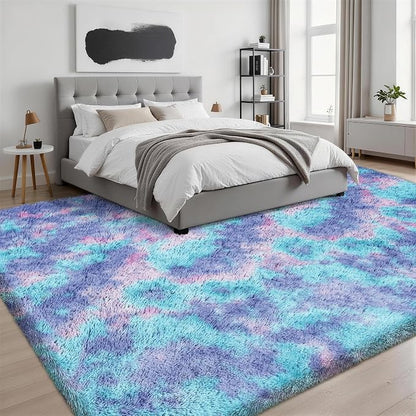 8x10 Area Rug Living Room Bedroom: Fluffy Plush Shag Carpet Rainbow - Image 3