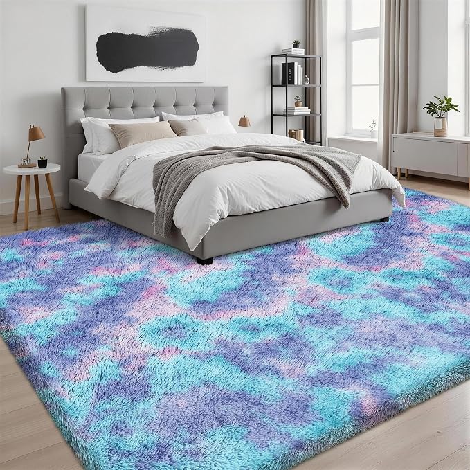 9x12 Area Rug Living Room Bedroom: Fluffy Plush Shag Carpet Rainbow - Image 3
