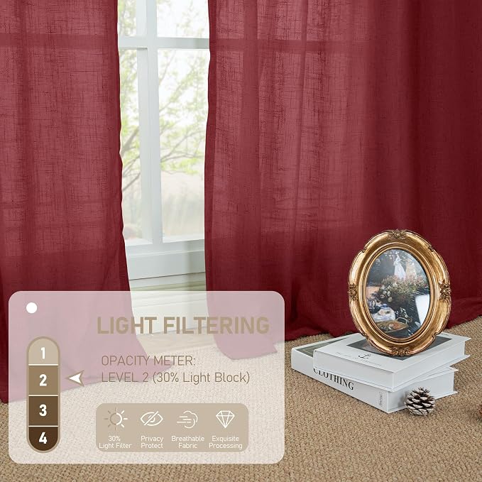 Burgundy Red Linen Curtains 30 Inch Length - Image 4