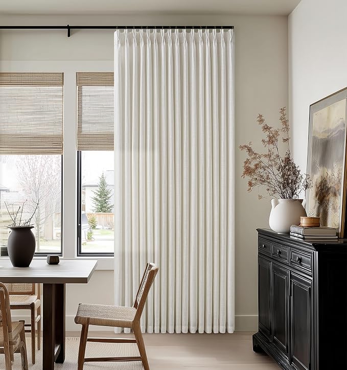 Light Filtering Cream Pinch Pleated 98 Inch Thick Linen Curtains 50Wx98L | Semi by Twodrapes