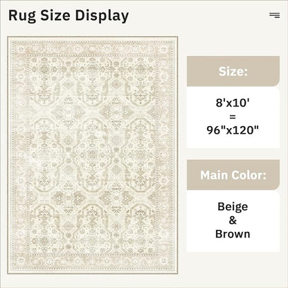 Soalmost 8x10 Area Rugs Large Washable Living Room Rug Non-Slip Beige/Brown | - Image 5